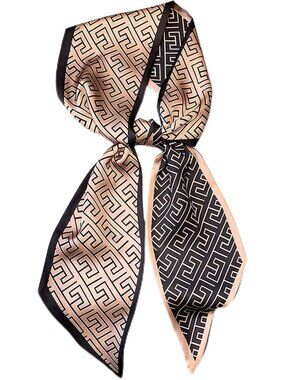 Women's Brown Printed Square Headscarf Bandanas Hair Scarf Neck Scarves